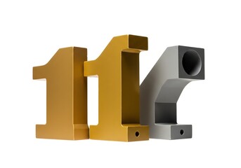 Golden Gray 11k Three Dimensional Numbers and Letter on White Background