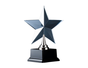 rilliant glass star trophy on a solid black base, a prestigious symbol of excellence  
