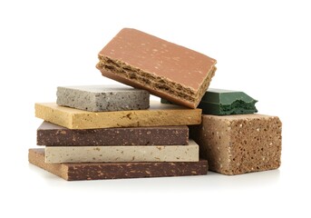 Composite Material Samples Stacked Showing Various Textures and Natural Colors