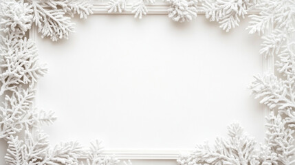 Christmas frame decorated with green fir branches and festive elements isolated on white background