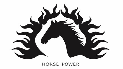 Horse Power Flame Logo – Black Silhouette Vector Art Design