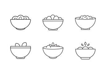 set of healthy breakfast bowl icon line art vector illustration,