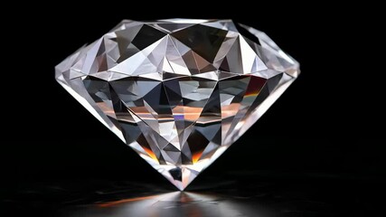 Brilliant cut diamond with colorful light refractions on a dark reflective surface, 4k video - Powered by Adobe