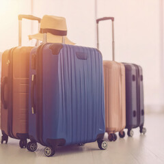 Close up suitcases and travel essentials being packed into bags.