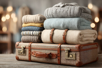 Close up suitcases and travel essentials being packed into bags.