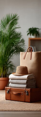 Close up suitcases and travel essentials being packed into bags.