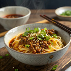 Dan Dan noodles on white background