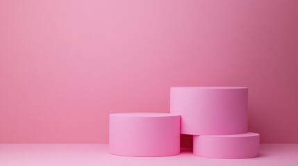 Pink cylindrical podiums against a pink background