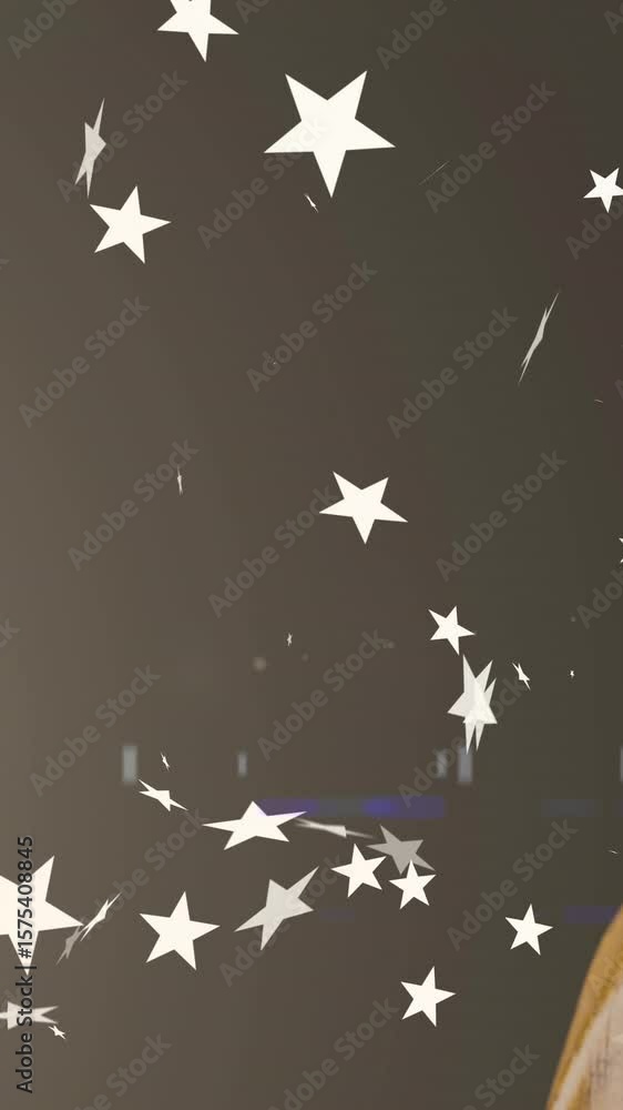 Poster floating stars creating serene atmosphere around buddha statue in animation scene