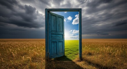 Open Door to Hope: Contrasting Landscapes Under Dramatic Skies