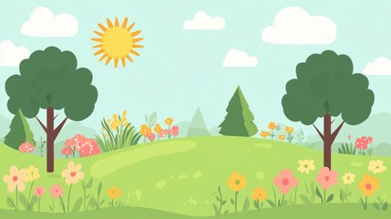 Springtime landscape with trees and flowers (1)