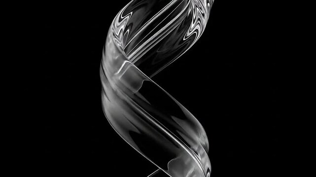 Slow-motion laminar water flow twisting into smooth helix under directional lighting