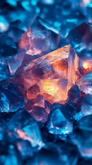 Glowing Crystal Cluster Close-up Blue and Orange Mineral
