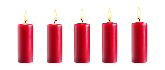 Pack Collection Five Lit Red Candles Elegant Symbolism  Festive Atmosphere set against transparent background