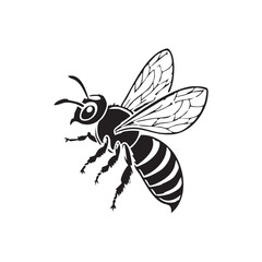 Honeybee Silhouette: A stylized silhouette of a honeybee in flight, showcasing its intricate wings and segmented body. Perfect for designs related to nature, sweetness, and industry.