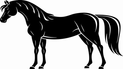 Obraz premium Graceful Standing Horse Silhouette – Black Vector Equestrian Illustration