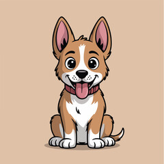 Cartoon dog sitting with tongue out on a beige background