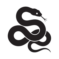 Fototapeta premium Stylized black silhouette of a coiled snake with its tongue flicking