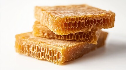 Raw honeycomb isolated on white background, ideal for natural food product imagery.