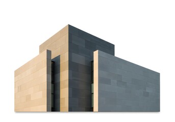 Minimalist Modern Building with Geometric Lines Isolated on a White Background