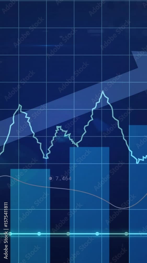 Poster animation showing bar and line graphs with upward arrow indicating financial growth