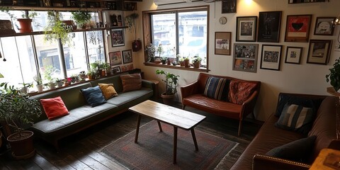Enjoy Comfort In Indoor Plants and Stylish Furniture and Art Display Theme