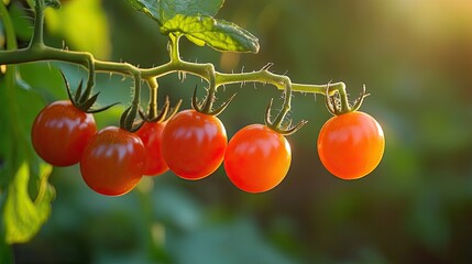 Red Tomato Delight: Close-up of vibrant red tomatoes on the vine, evoking a sense of freshness and health.