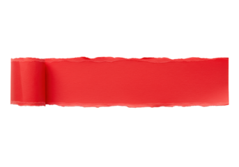 A vibrant red paper strip with rough, torn edges and fibrous texture, isolated against a transparent background with ample copy space, captured with even studio lighting and a top-down view,