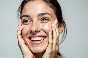 A woman with a lot of cream on her face.