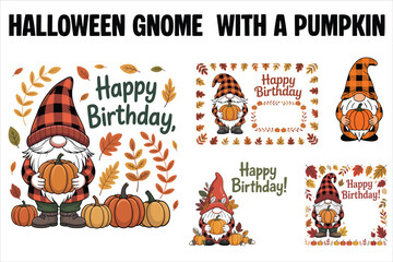 Halloween gnome with a pumpkin bundle