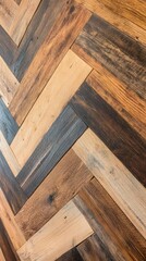 Wooden Planks Create a Zigzag Pattern with Grain Variation and Warm Rustic Tones