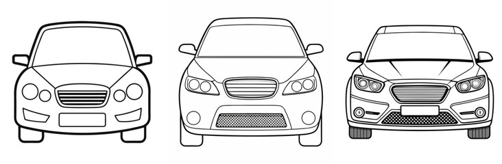 Car Front View Coloring Book Page Outline Design