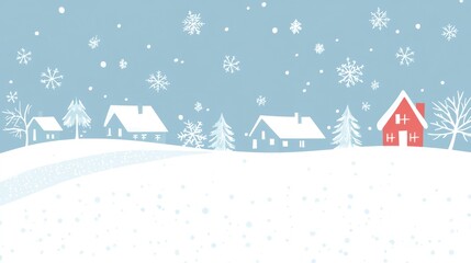 Fototapeta premium Winter village scene with falling snow