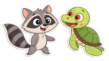 Fototapeta premium set of funny cartoon raccoon isolated background