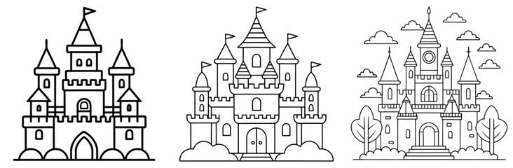 Fairytale Castle Coloring Book Page Outline Design