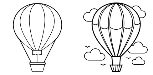 Hot Air Balloon Coloring Book Page Line Art