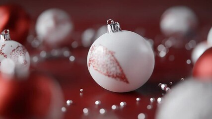 Red and white christmas balls sparkling on red background - Powered by Adobe