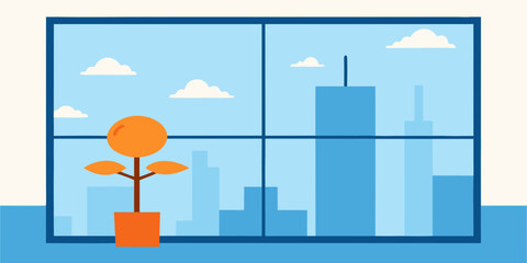 Naklejka premium Night city landscape vector illustration with urban buildings and a tree silhouette under a cloudy sky