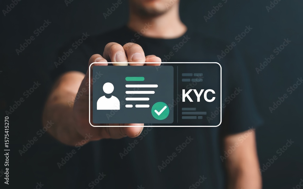 Poster man holds a kyc identification, know your customer verification process