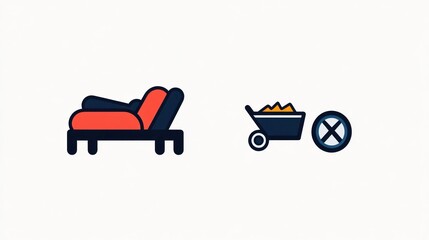 Illustration of bed, cart, and reject