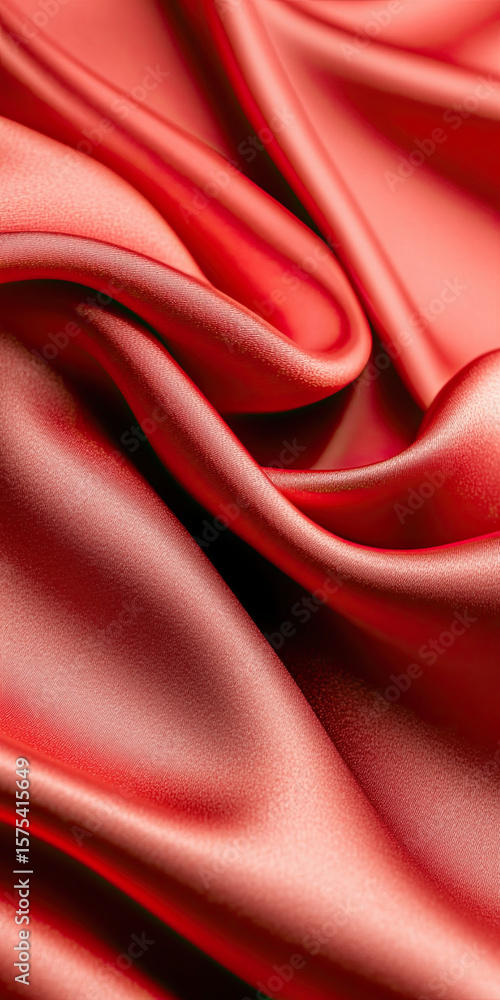 Poster abstract red satin material with soft waves and high-contrast texture details