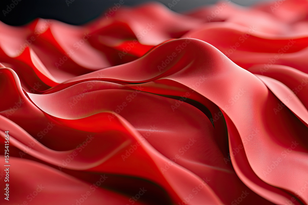 Poster abstract red satin texture with smooth wave patterns and soft creases