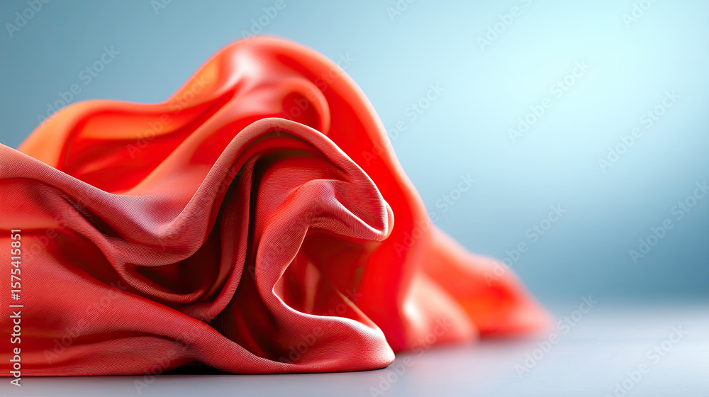 Poster abstract red textile with flowing waves and dynamic light interaction