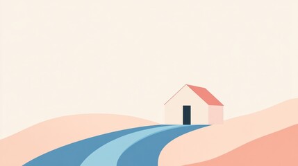 Simple pastel landscape with a small house