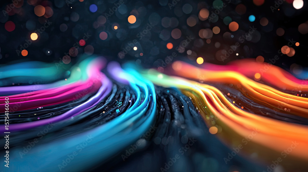 Poster abstract shifting lines with rainbow holographic patterns
