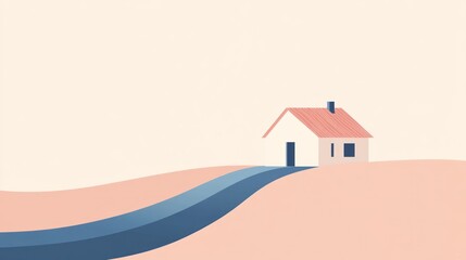 Simple illustration of a house on a hill with a winding road