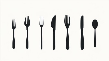 Simple silhouette icons of various cutlery