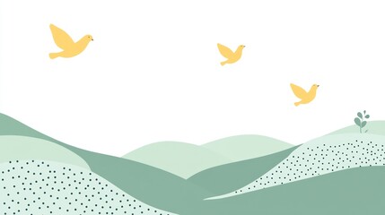 Pastel landscape with birds