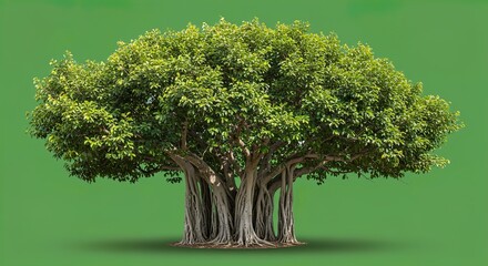 Green tree with full green leaves standing alone on white background