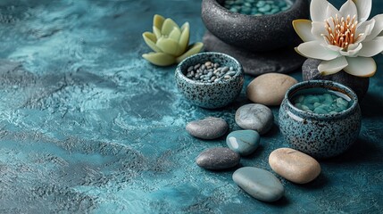 Serene arrangement of stones and decorative elements on table to promote mindfulness and inner peace.